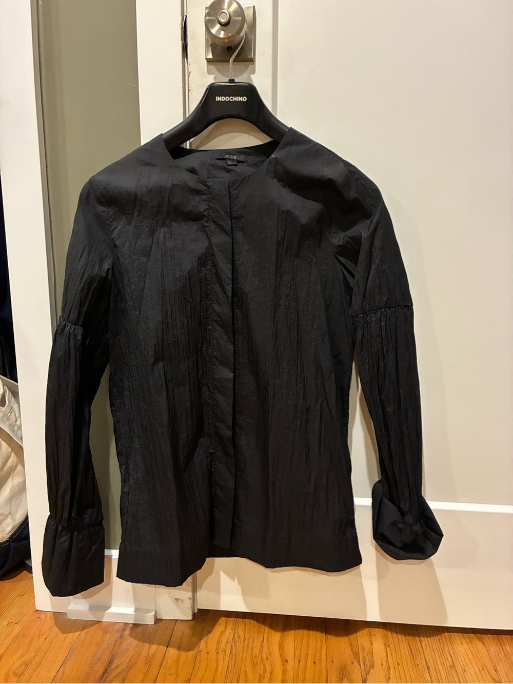 COS Black Long-Sleeve Button-Front Textured Shirt